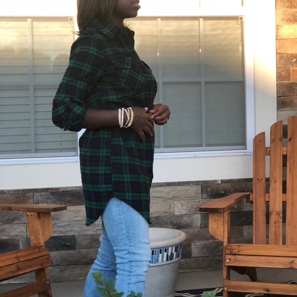 Green Plaid Tunic Dress with Belt - Picture 4 of 8